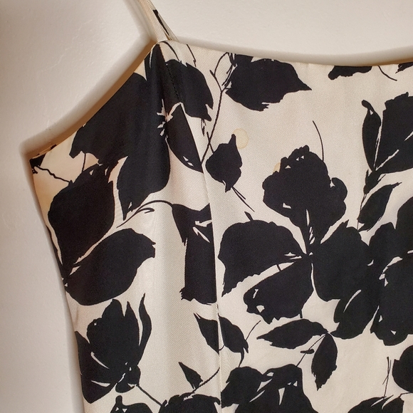 Ann Taylor Black and White Graphic Floral Silhouette Spaghetti Strap Silk Dress - Picture 9 of 9